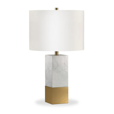 21" Gold and White Marble Table Lamp With White Drum Shade 
