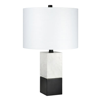 21" Black and White Marble Table Lamp With White Drum Shade 