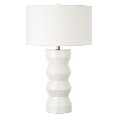 28" White Ceramic Table Lamp With White Drum Shade 