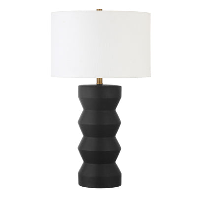 28" Black Ceramic Table Lamp With White Drum Shade 