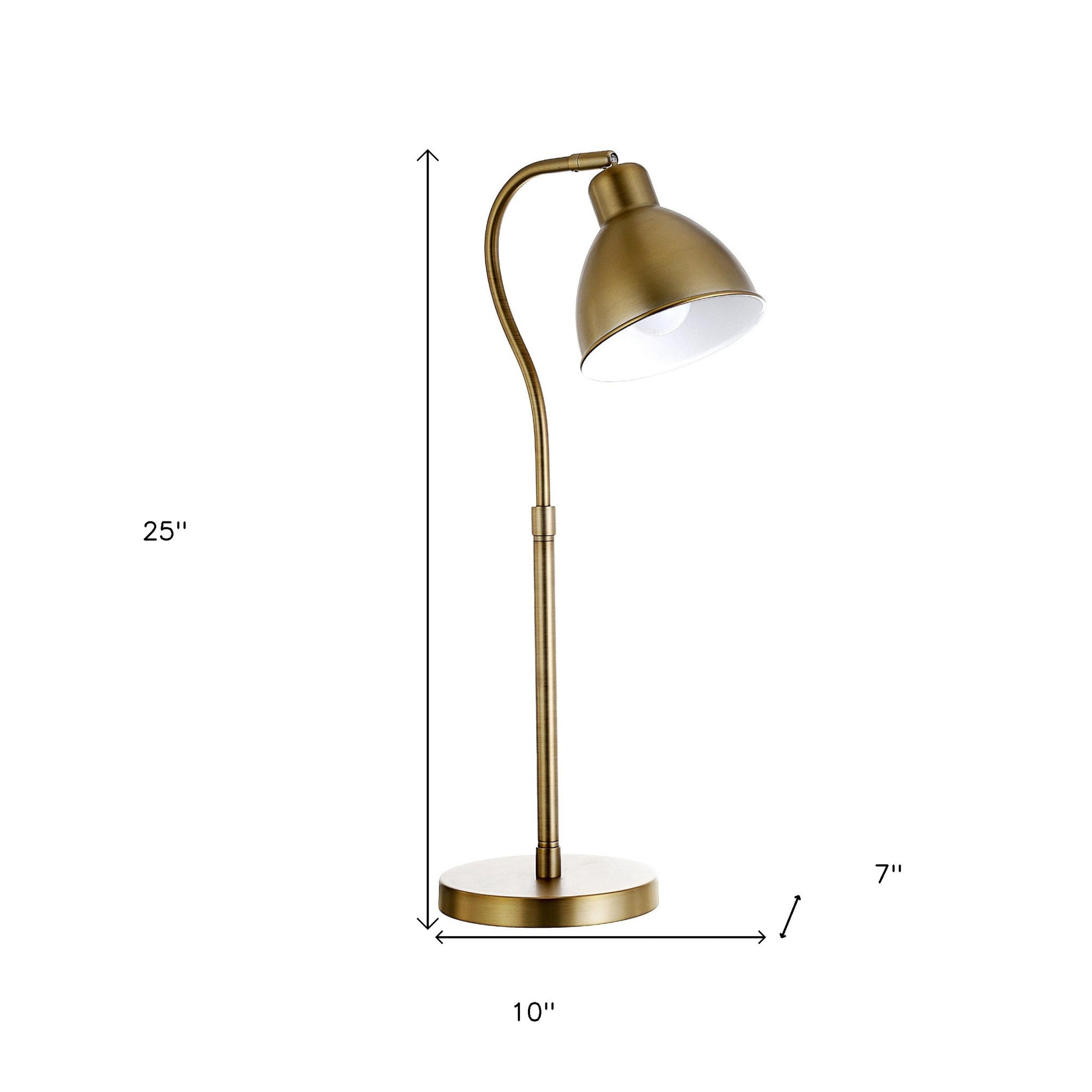 25" Brass Metal Arched Table Lamp With Brass Dome Shade