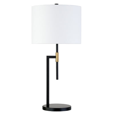 25" Black and Gold Metal Table Lamp With White Drum Shade 
