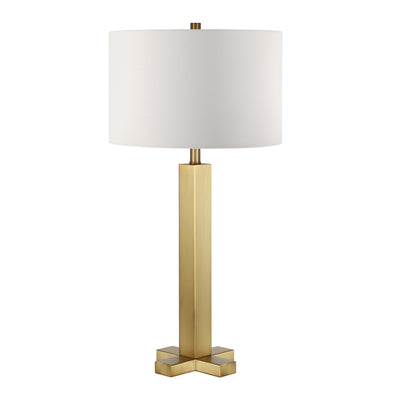 27" Brass Metal Table Lamp With White Drum Shade 