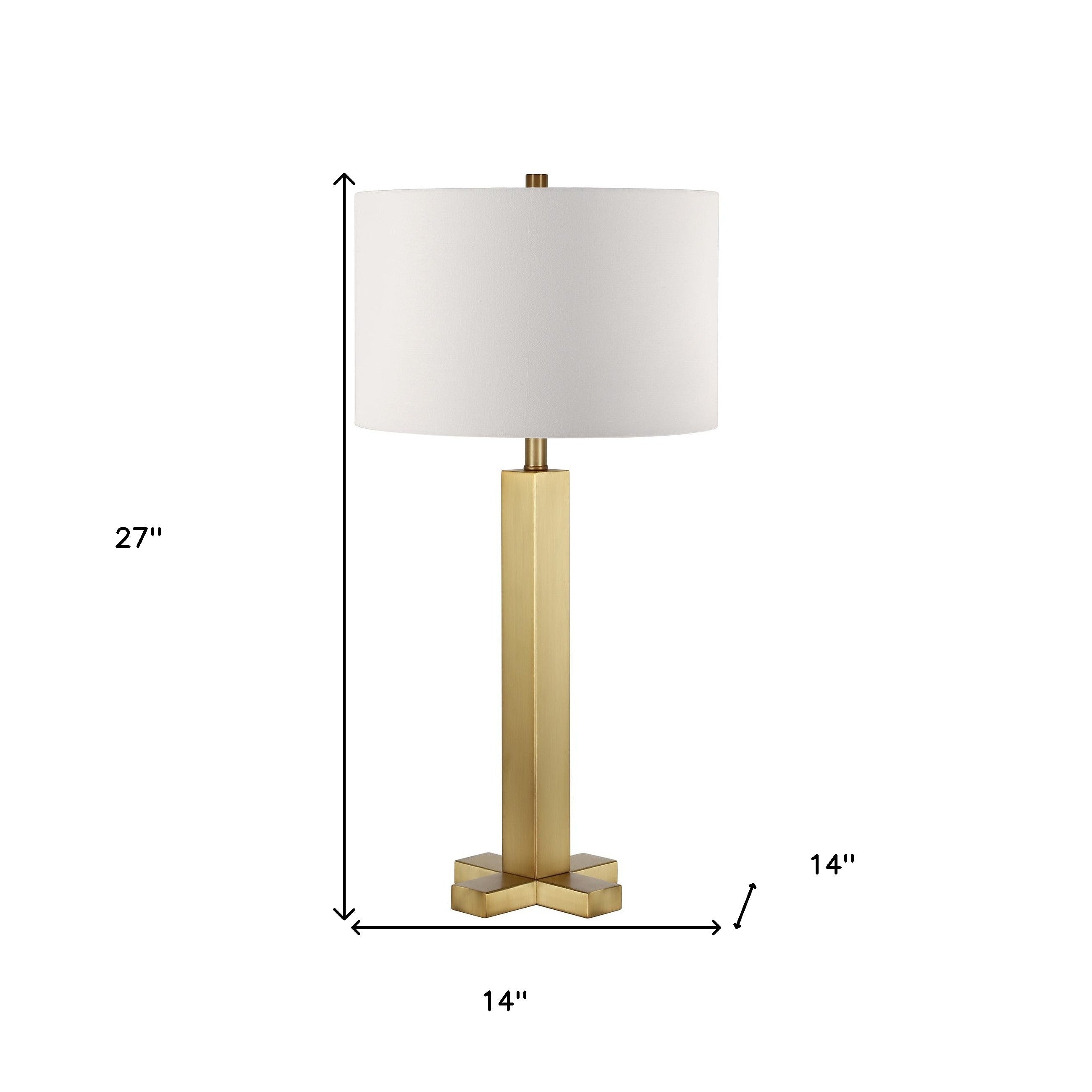 27" Brass Metal Table Lamp With White Drum Shade