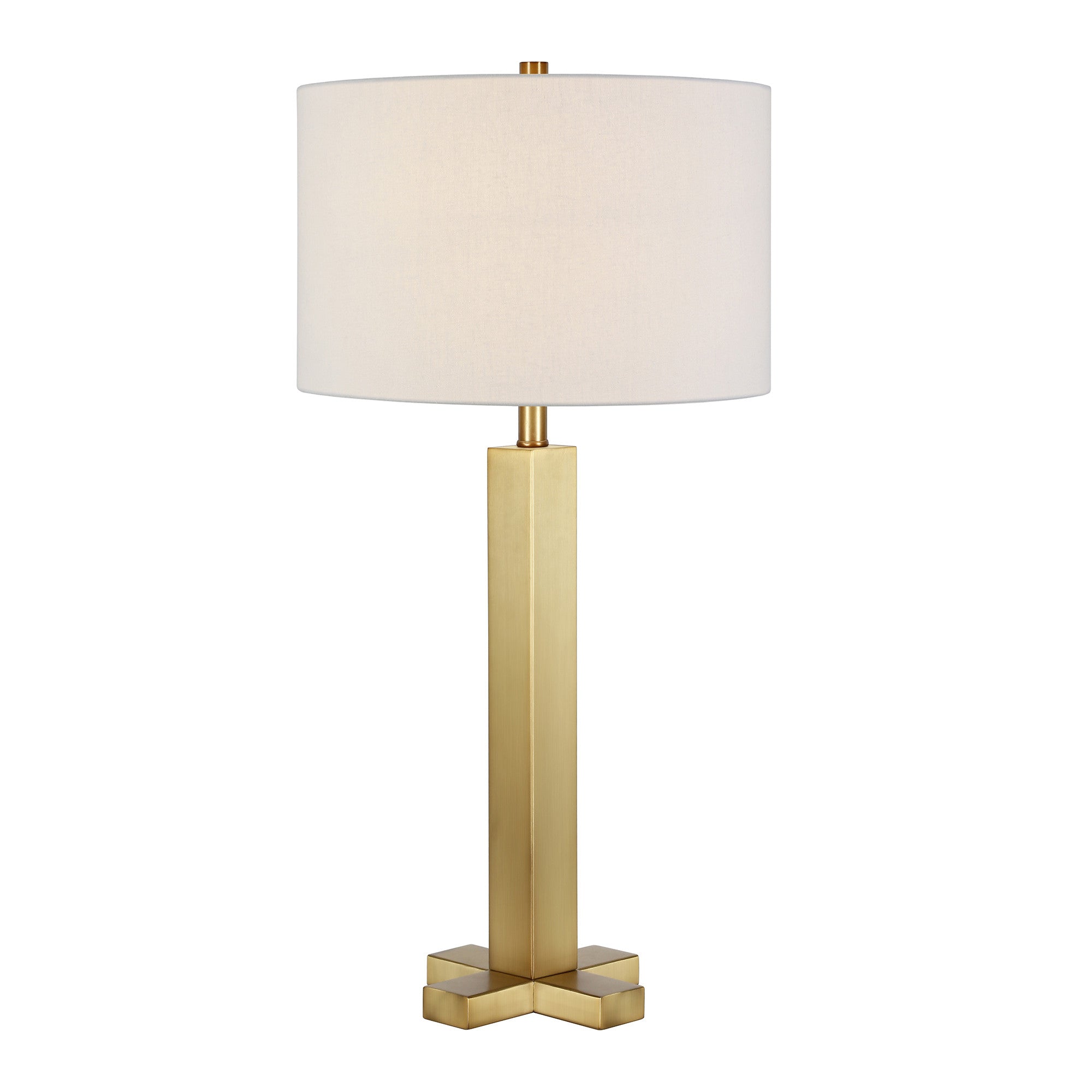 27" Brass Metal Table Lamp With White Drum Shade