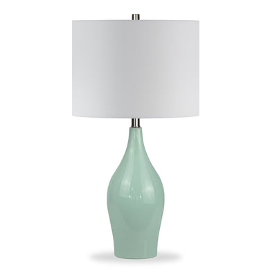 28" Teal Blue Porcelain Table Lamp With White Drum Shade 