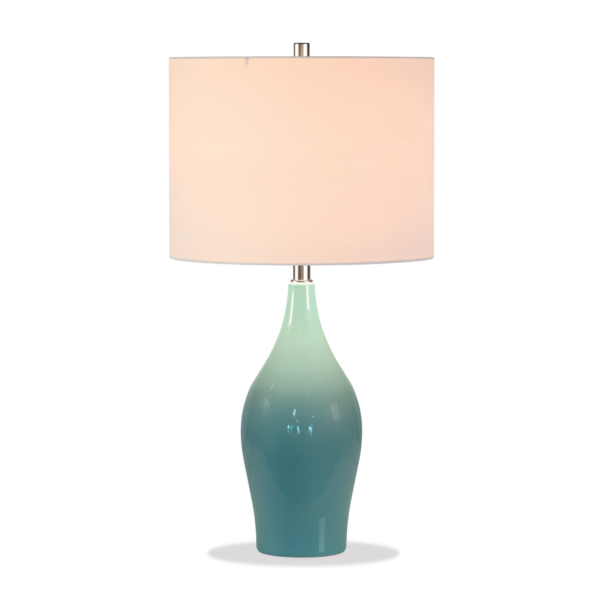 28" Teal Blue Porcelain Table Lamp With White Drum Shade