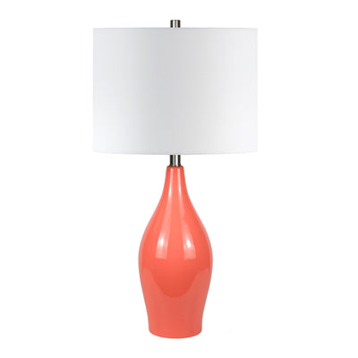 28" Coral Porcelain Table Lamp With White Drum Shade 