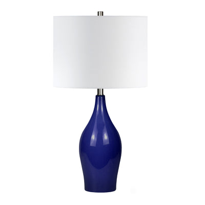 28" Navy Blue Porcelain Table Lamp With White Drum Shade 
