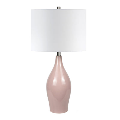 28" Dusty Rose Porcelain Cylinder Table Lamp With White Drum Shade 