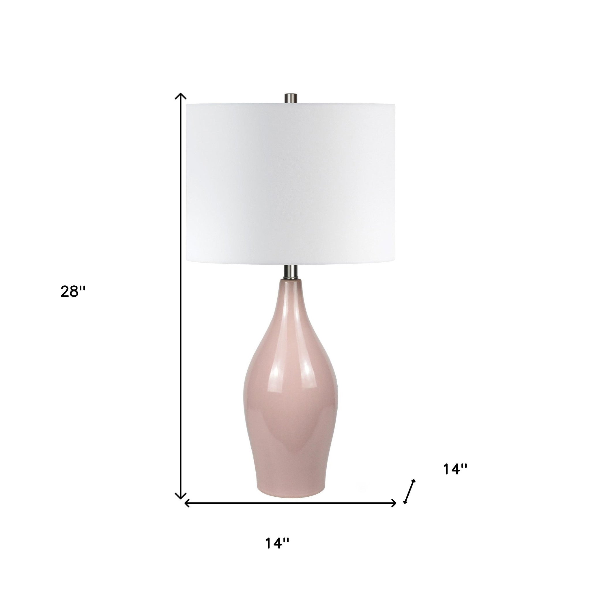 28" Dusty Rose Porcelain Cylinder Table Lamp With White Drum Shade