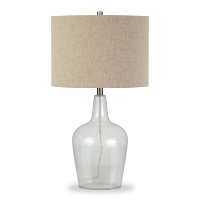 26" Clear Glass Table Lamp With Flax Drum Shade 