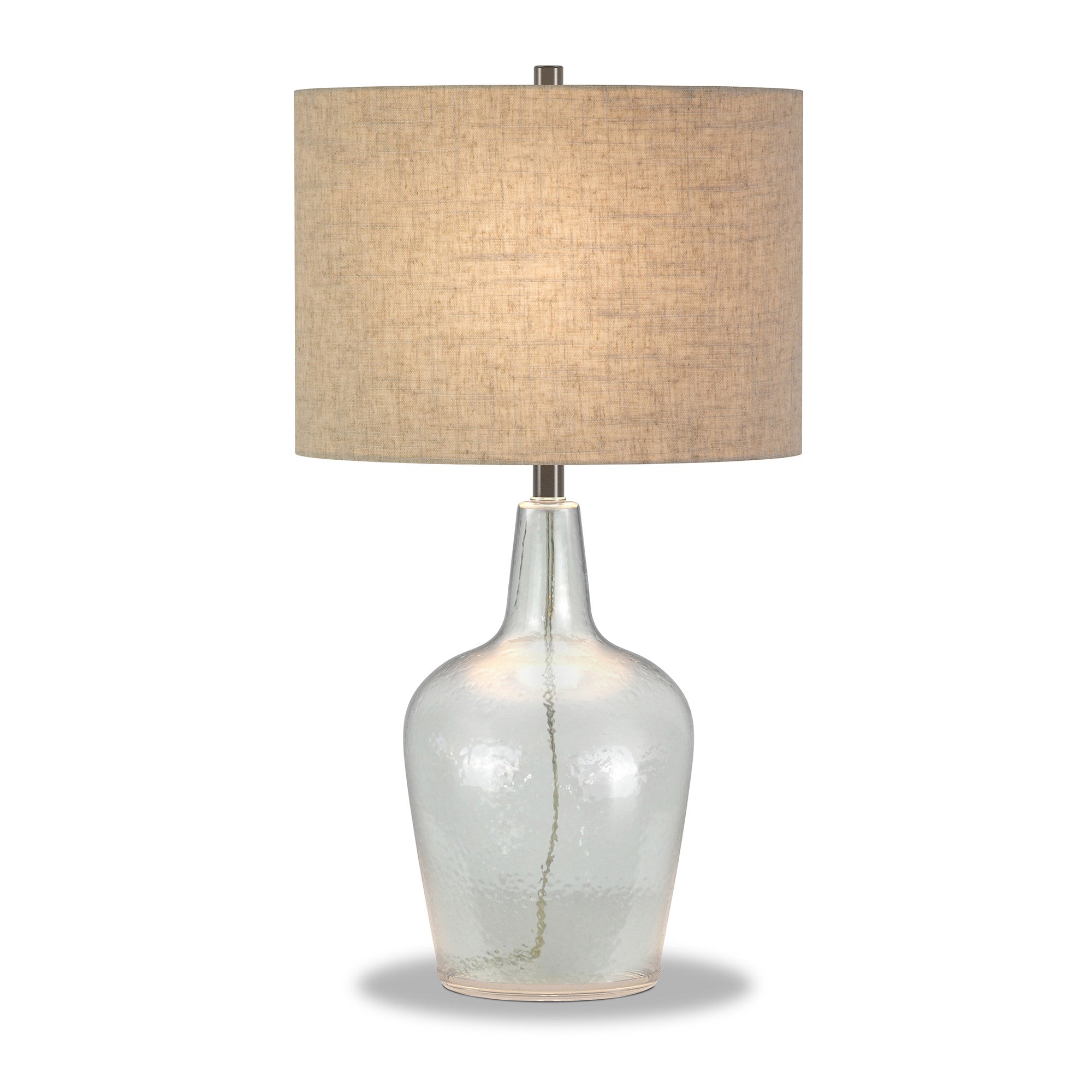 26" Clear Glass Table Lamp With Flax Drum Shade 