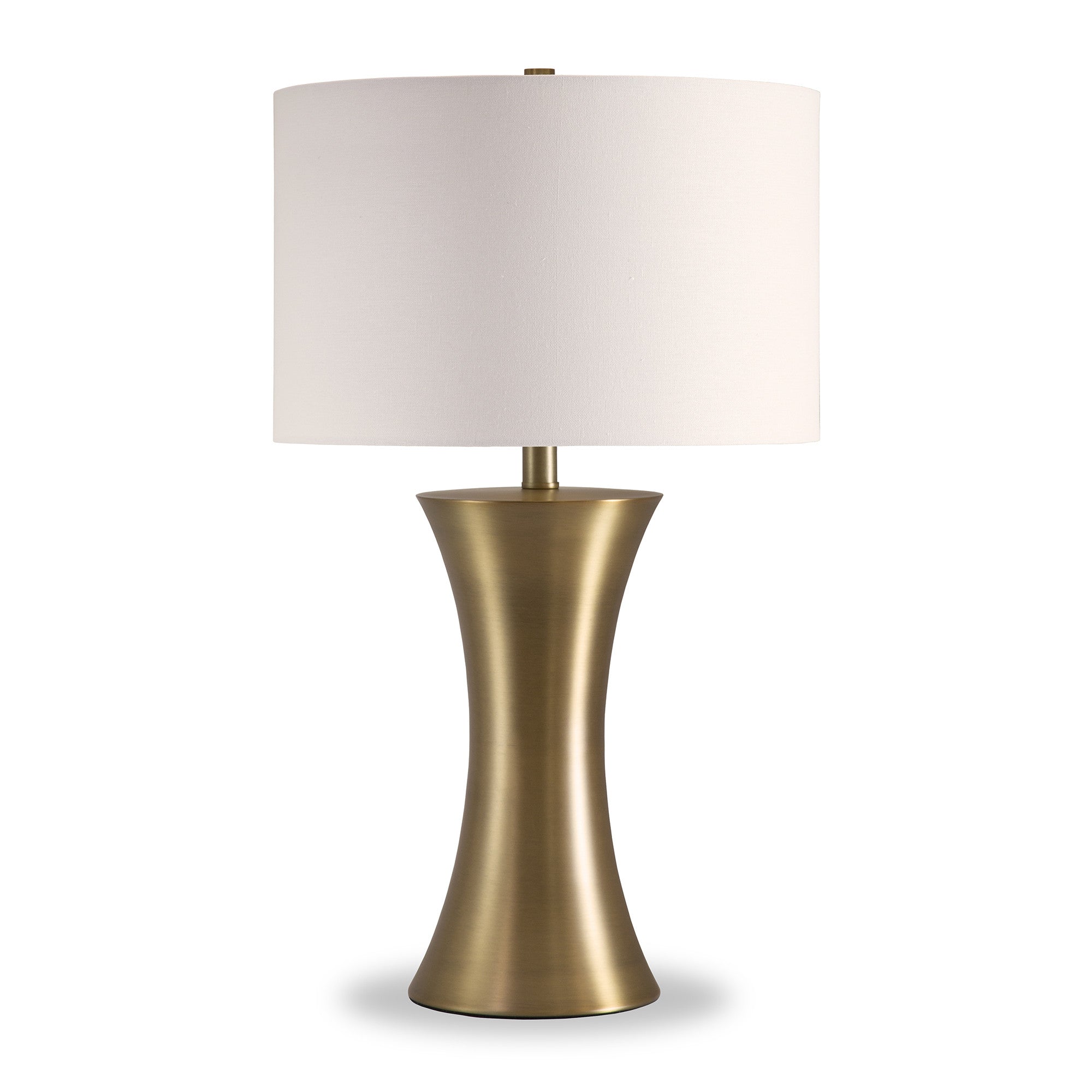 24" Antiqued Brass Metal Table Lamp With White Drum Shade 
