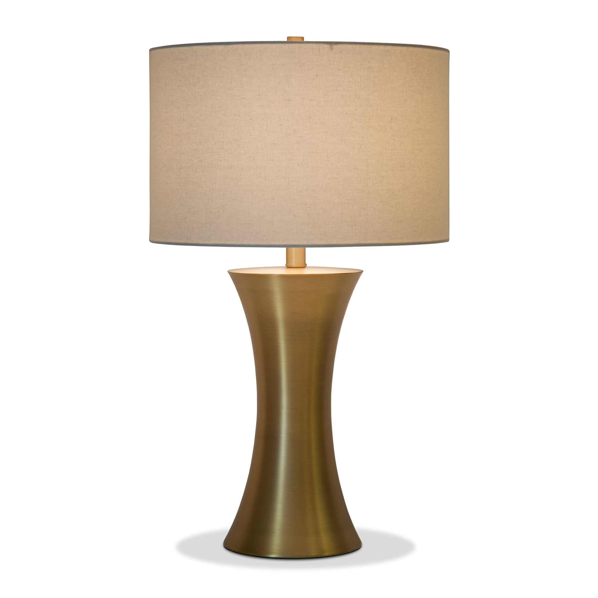 24" Antiqued Brass Metal Table Lamp With White Drum Shade 