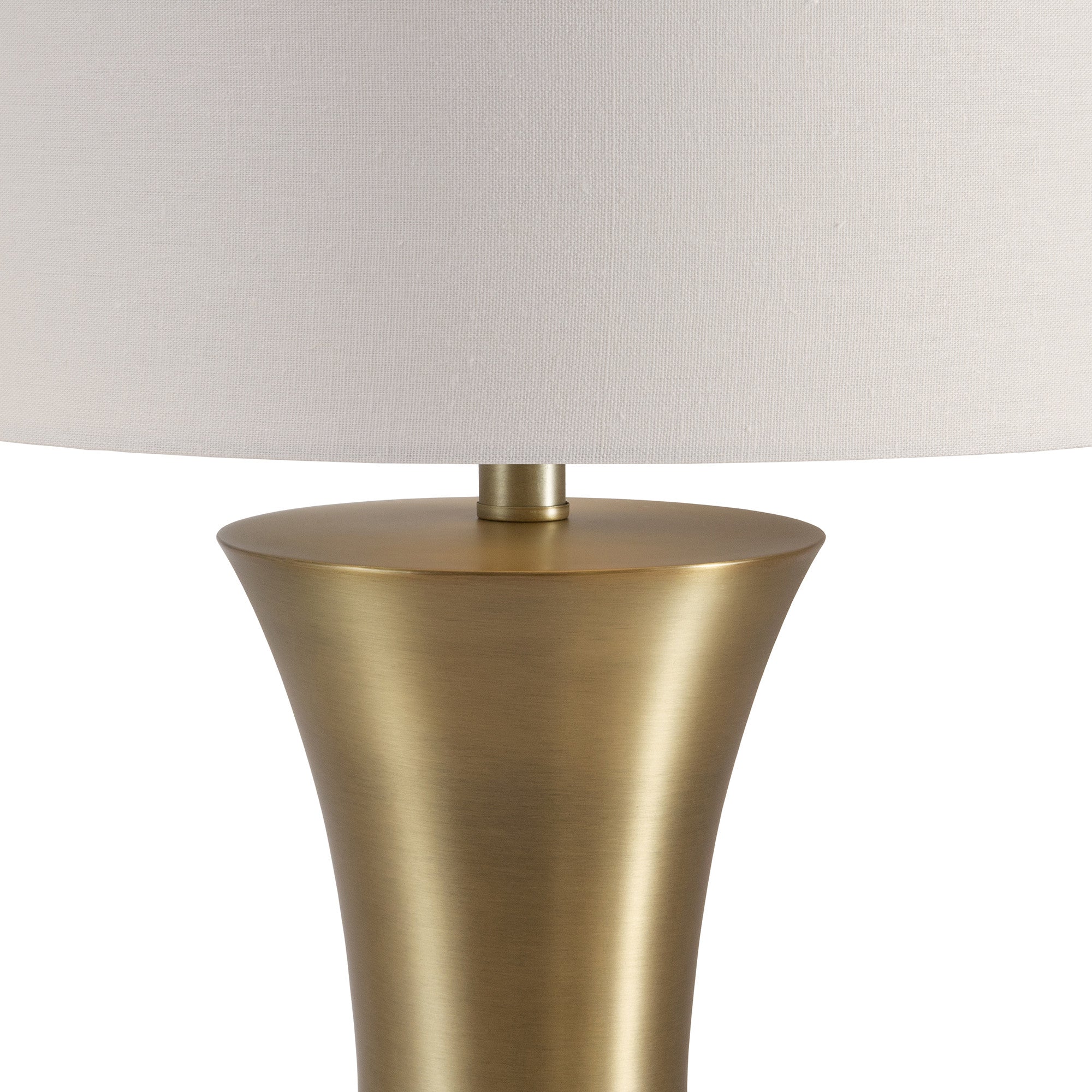 24" Antiqued Brass Metal Table Lamp With White Drum Shade 