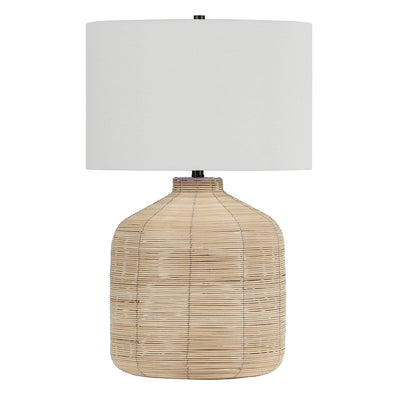 27" Natural Rattan Table Lamp With White Drum Shade 