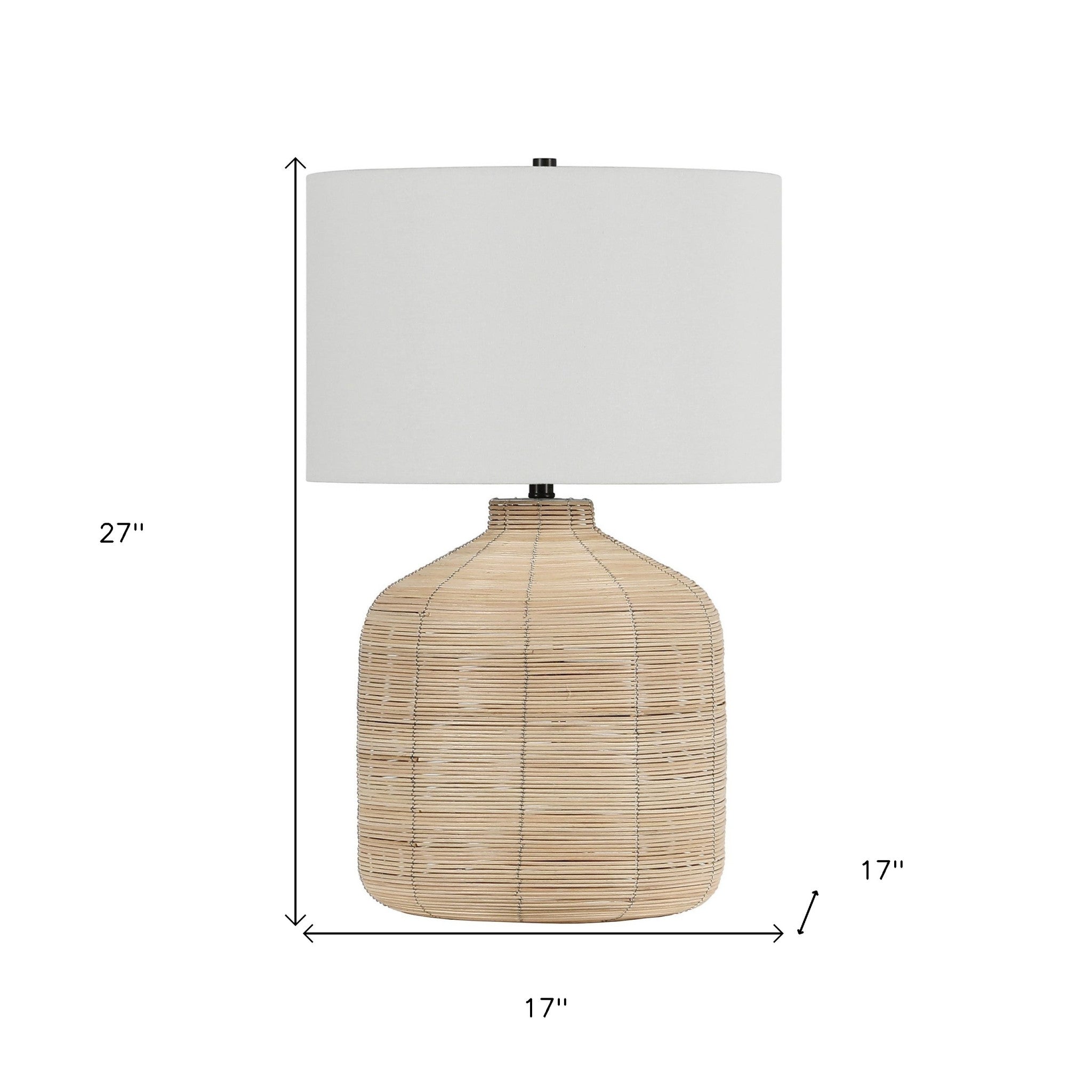 27" Natural Rattan Table Lamp With White Drum Shade 