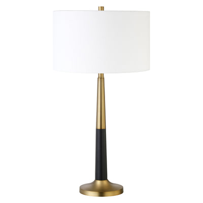 29" Black and Gold Metal Table Lamp With White Drum Shade 