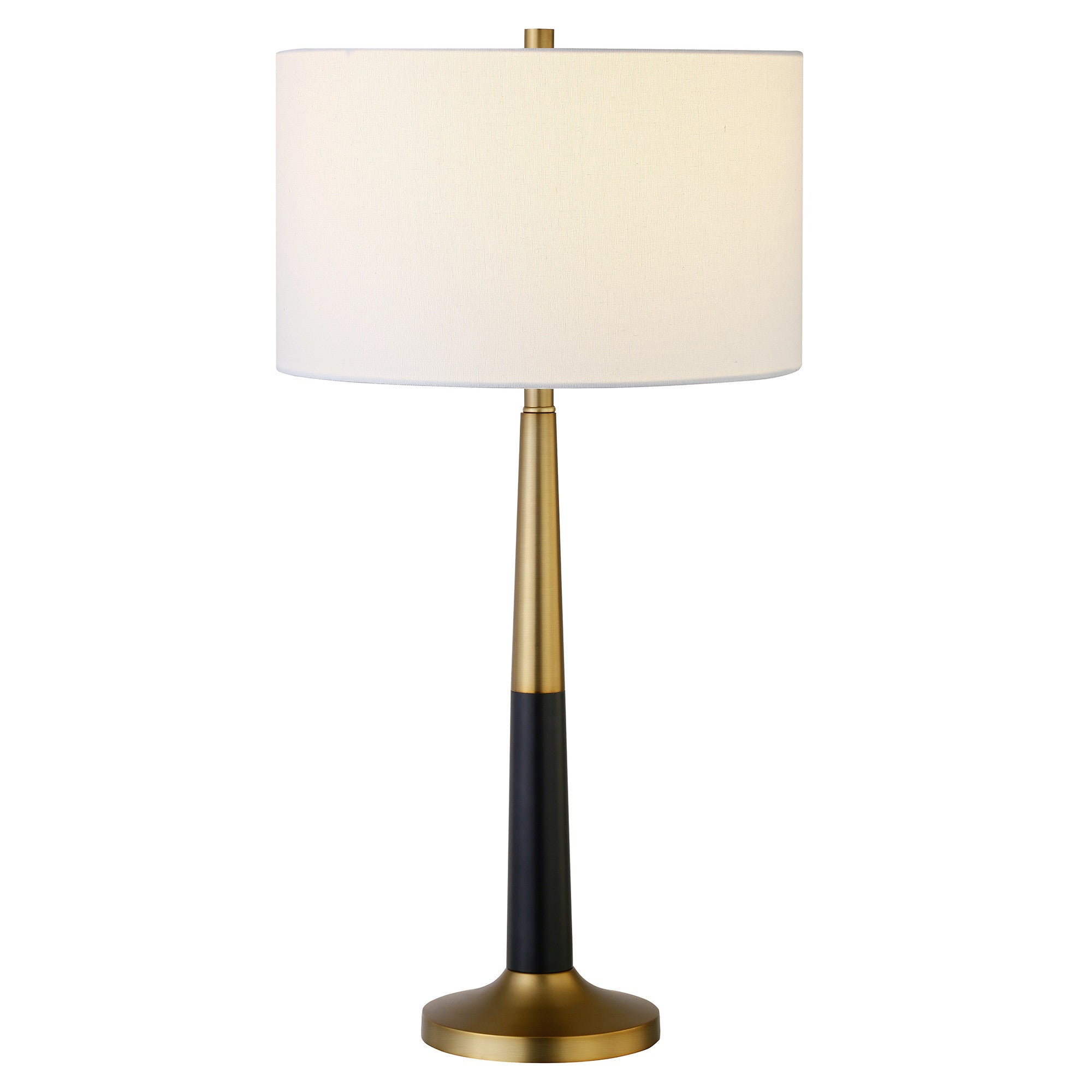 29" Black and Gold Metal Table Lamp With White Drum Shade 
