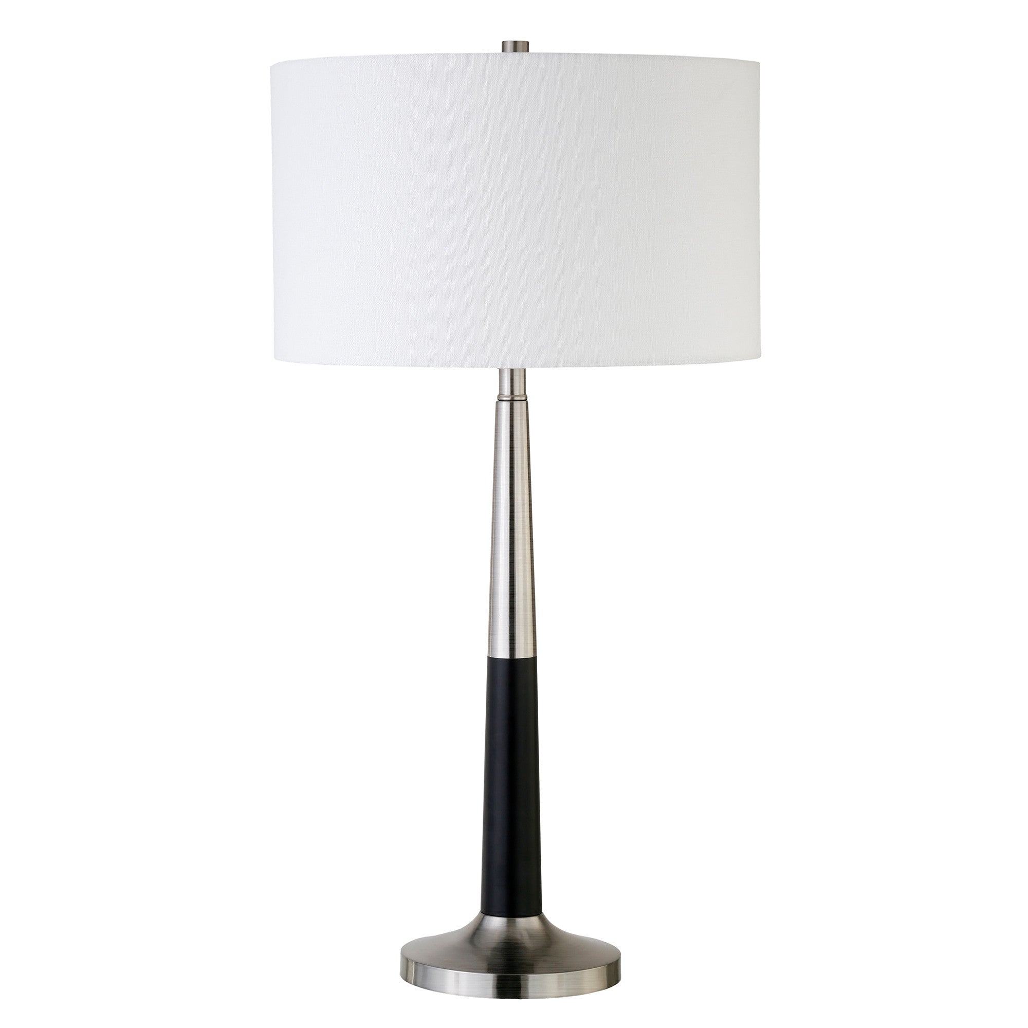 29" Black and Silver Metal Table Lamp With White Drum Shade 