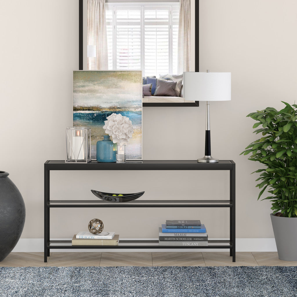 29" Black and Silver Metal Table Lamp With White Drum Shade 