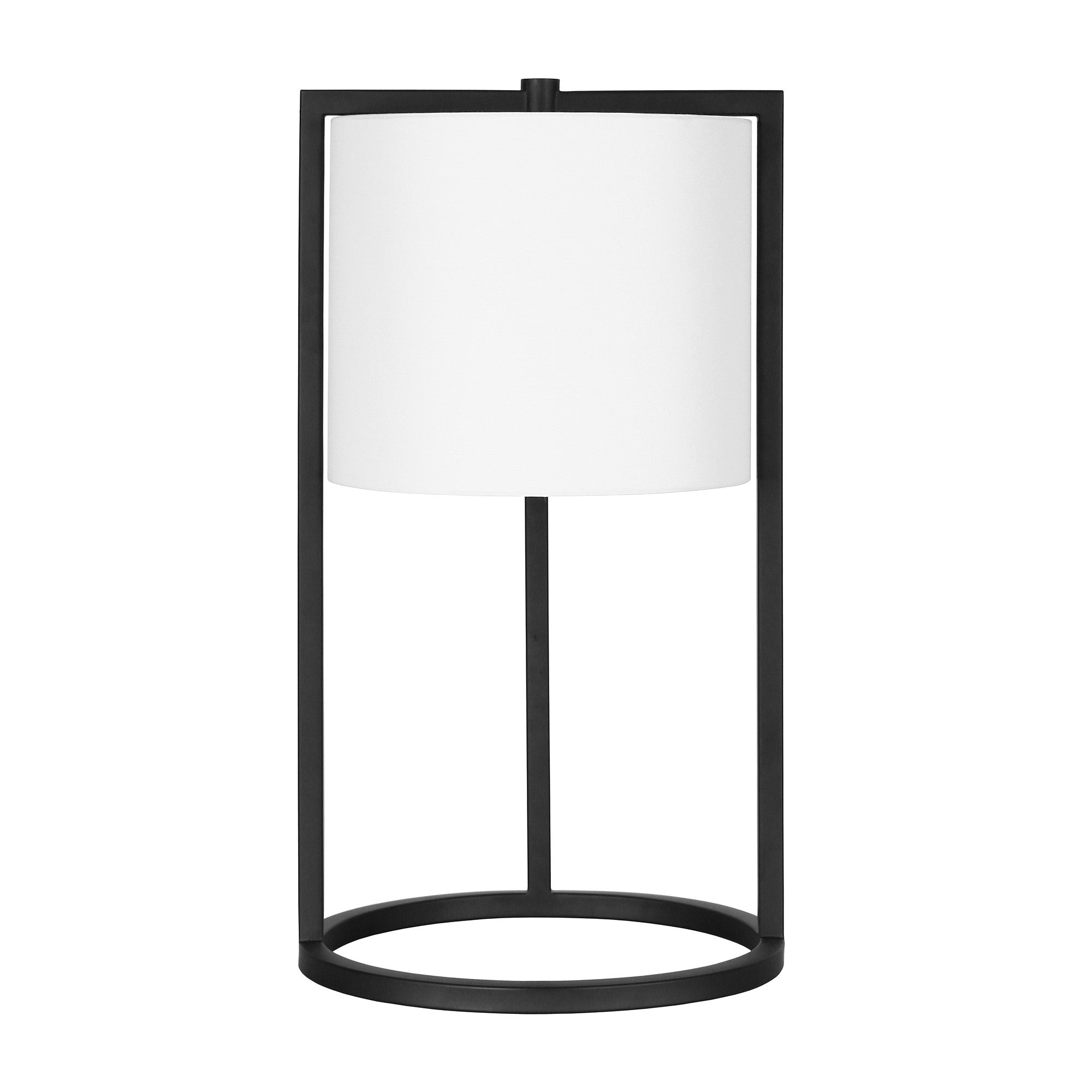 22" Black Metal Table Lamp With White Drum Shade 
