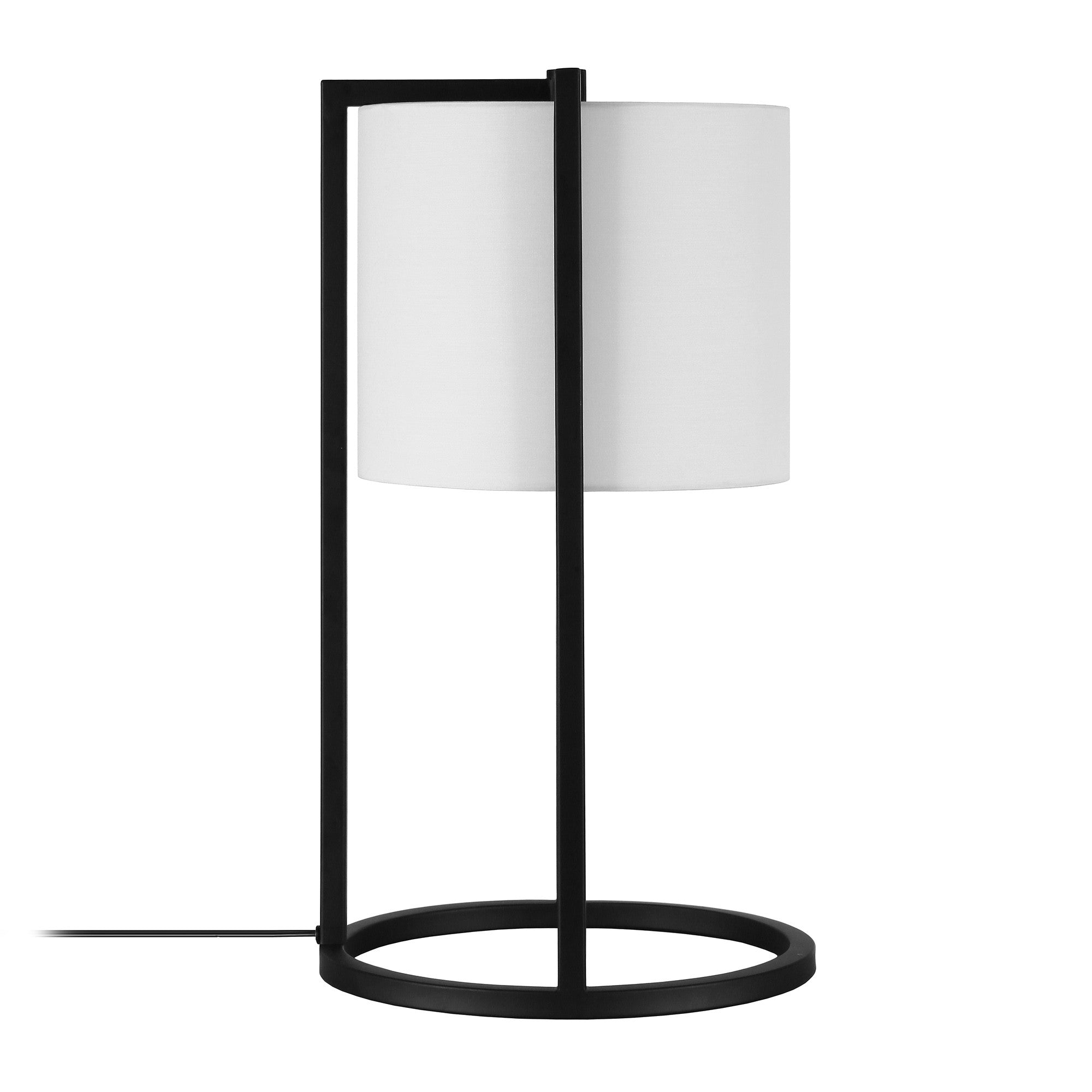 22" Black Metal Table Lamp With White Drum Shade 