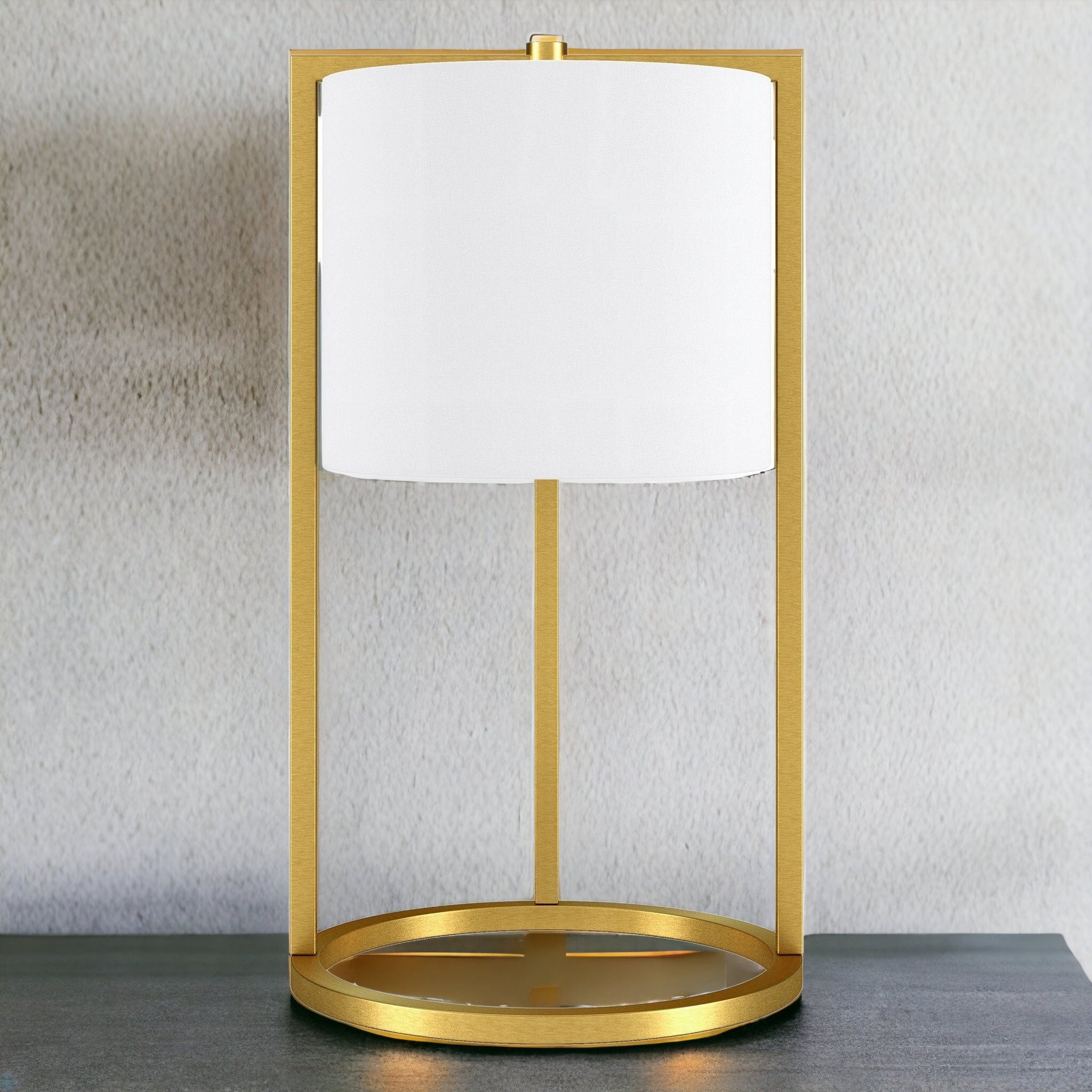 22" Brass Metal Table Lamp With White Drum Shade 