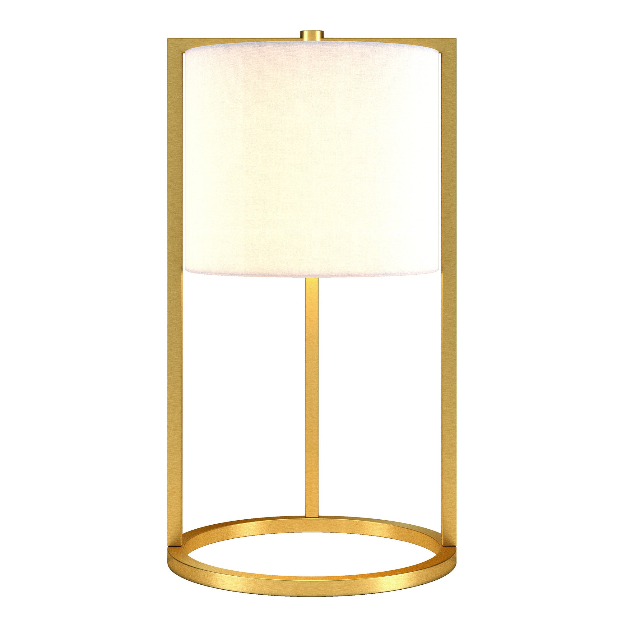 22" Brass Metal Table Lamp With White Drum Shade 
