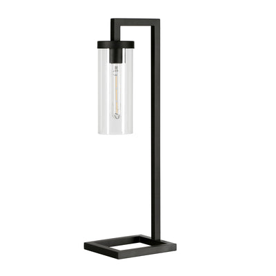 26" Black Metal Arched Table Lamp With Clear Cylinder Shade 