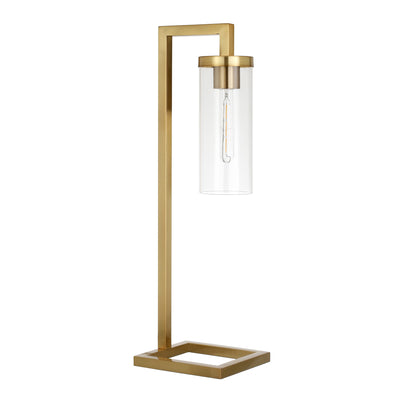 26" Brass Metal Arched Table Lamp With Clear Cylinder Shade 