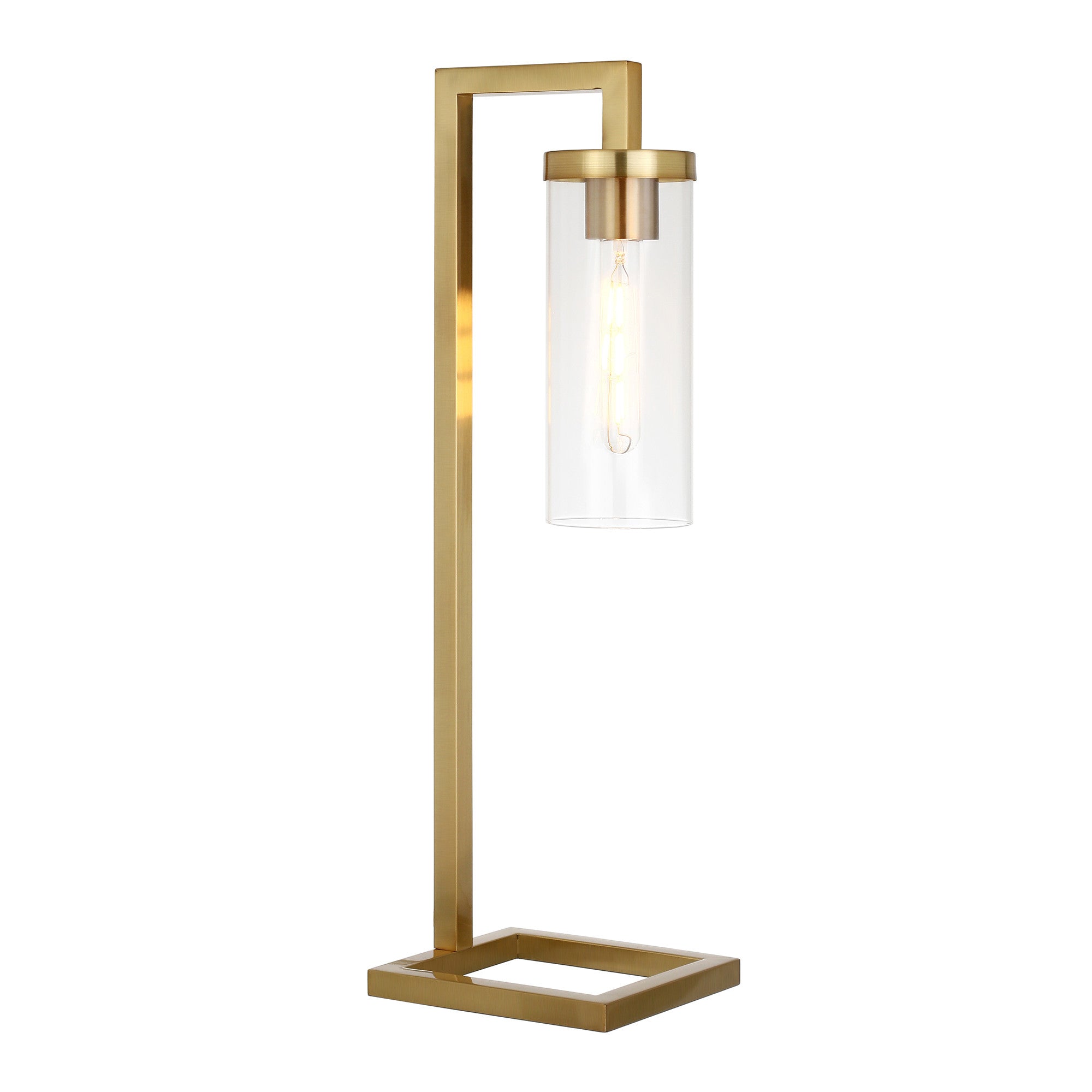 26" Brass Metal Arched Table Lamp With Clear Cylinder Shade 