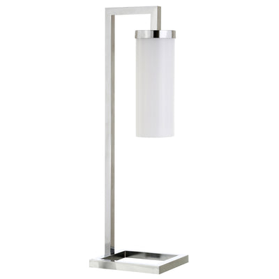26" Nickel Metal Arched Table Lamp With White Cylinder Shade 
