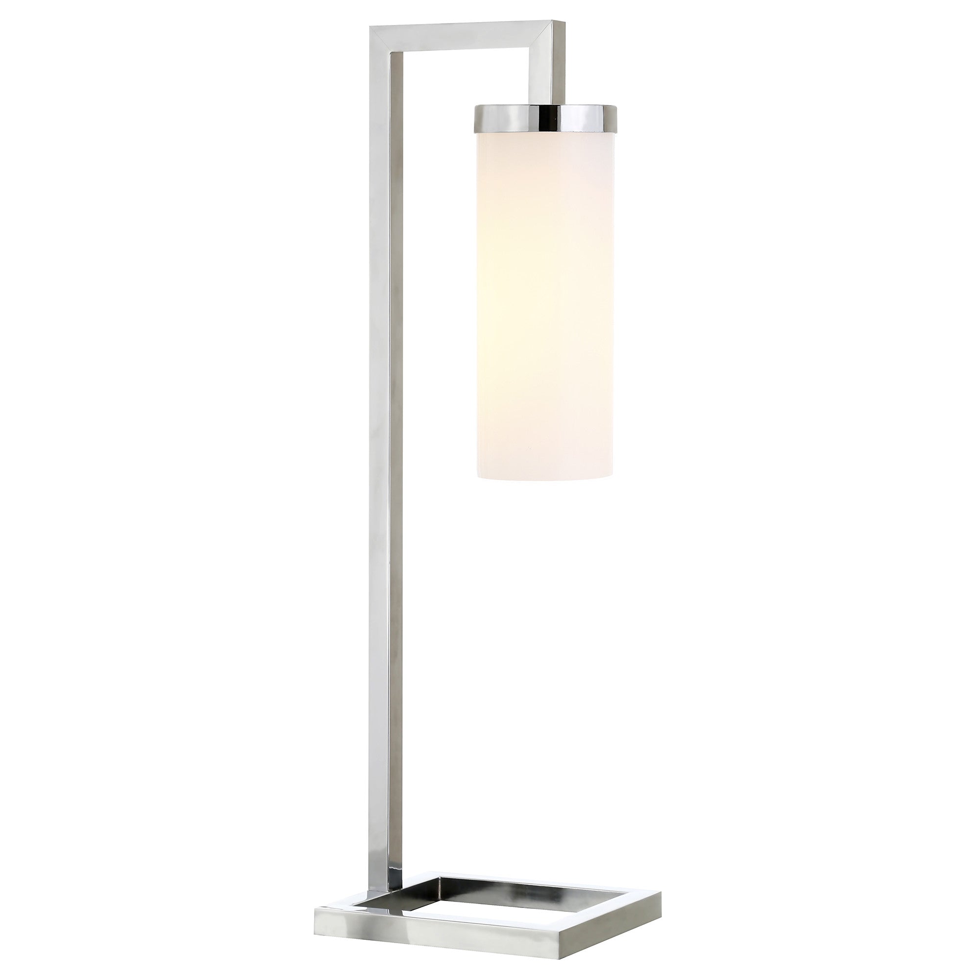 26" Nickel Metal Arched Table Lamp With White Cylinder Shade 