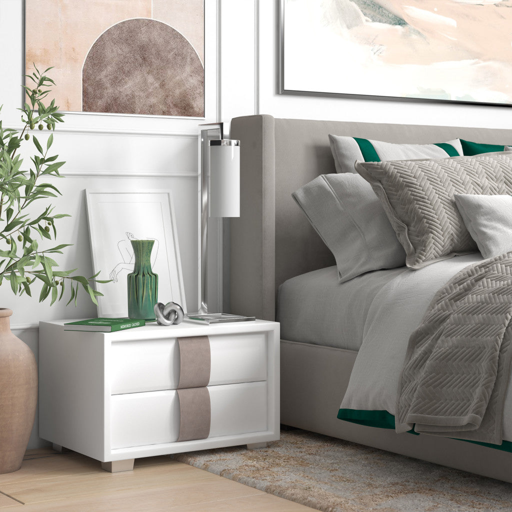 26" Nickel Metal Arched Table Lamp With White Cylinder Shade 