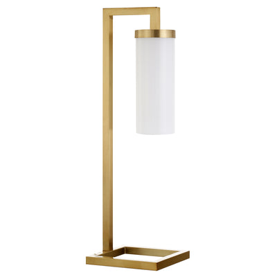 26" Brass Metal Arched Table Lamp With White Cylinder Shade 