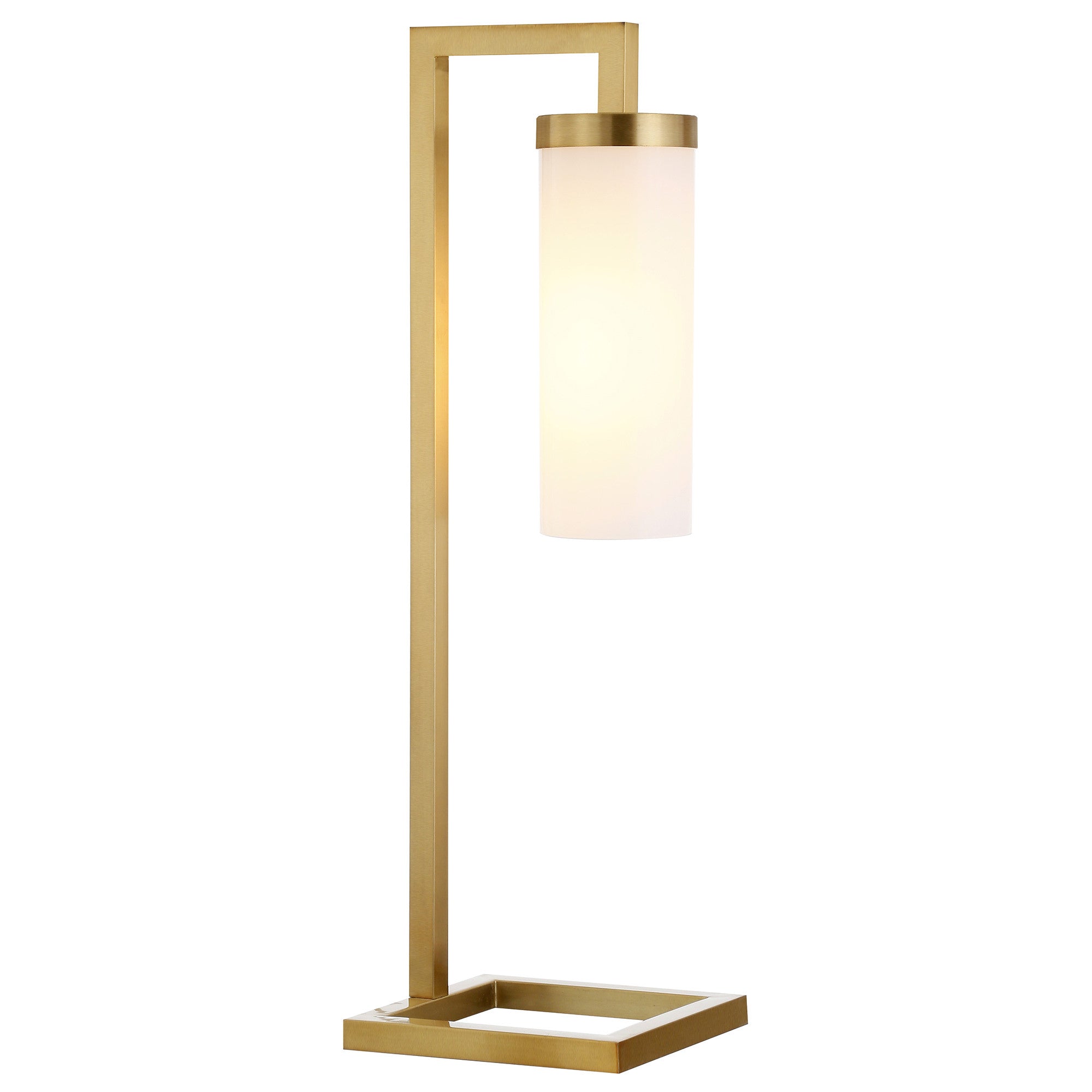 26" Brass Metal Arched Table Lamp With White Cylinder Shade 
