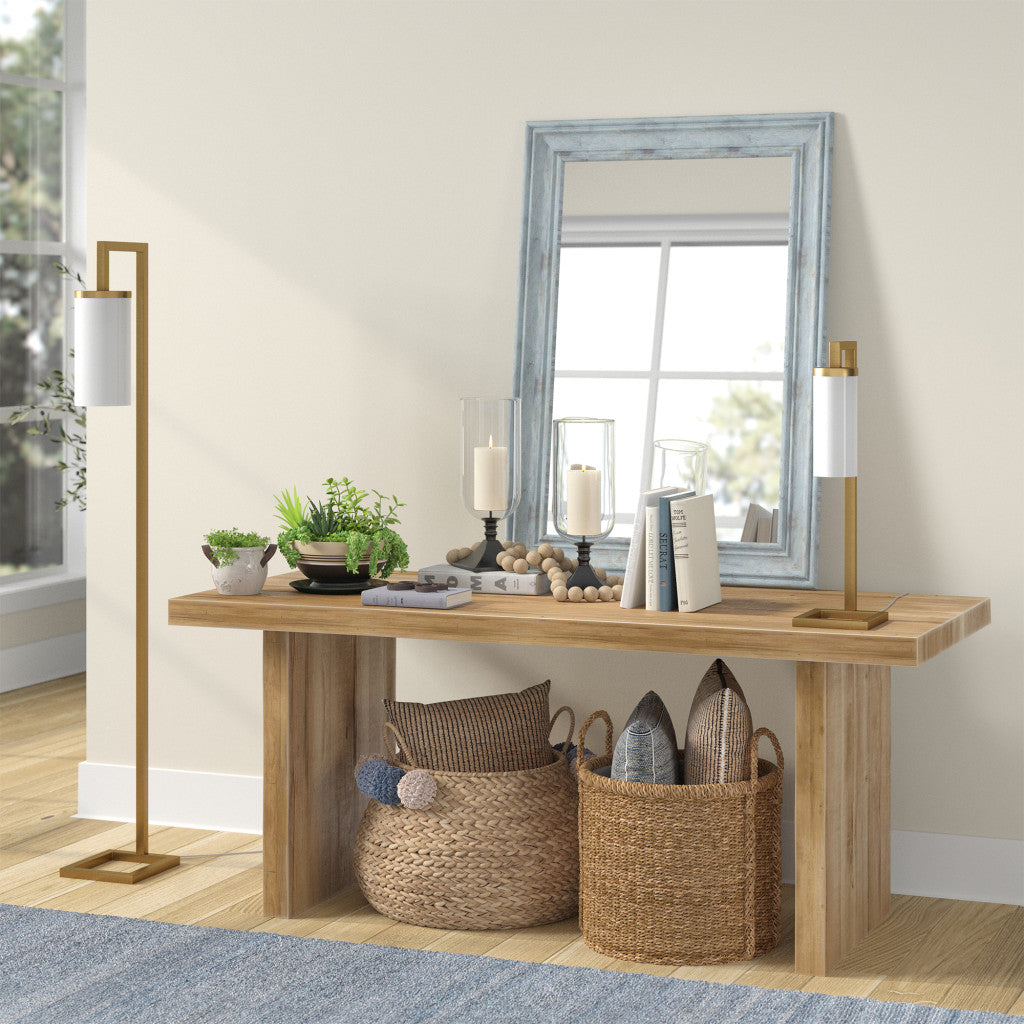 26" Brass Metal Arched Table Lamp With White Cylinder Shade 