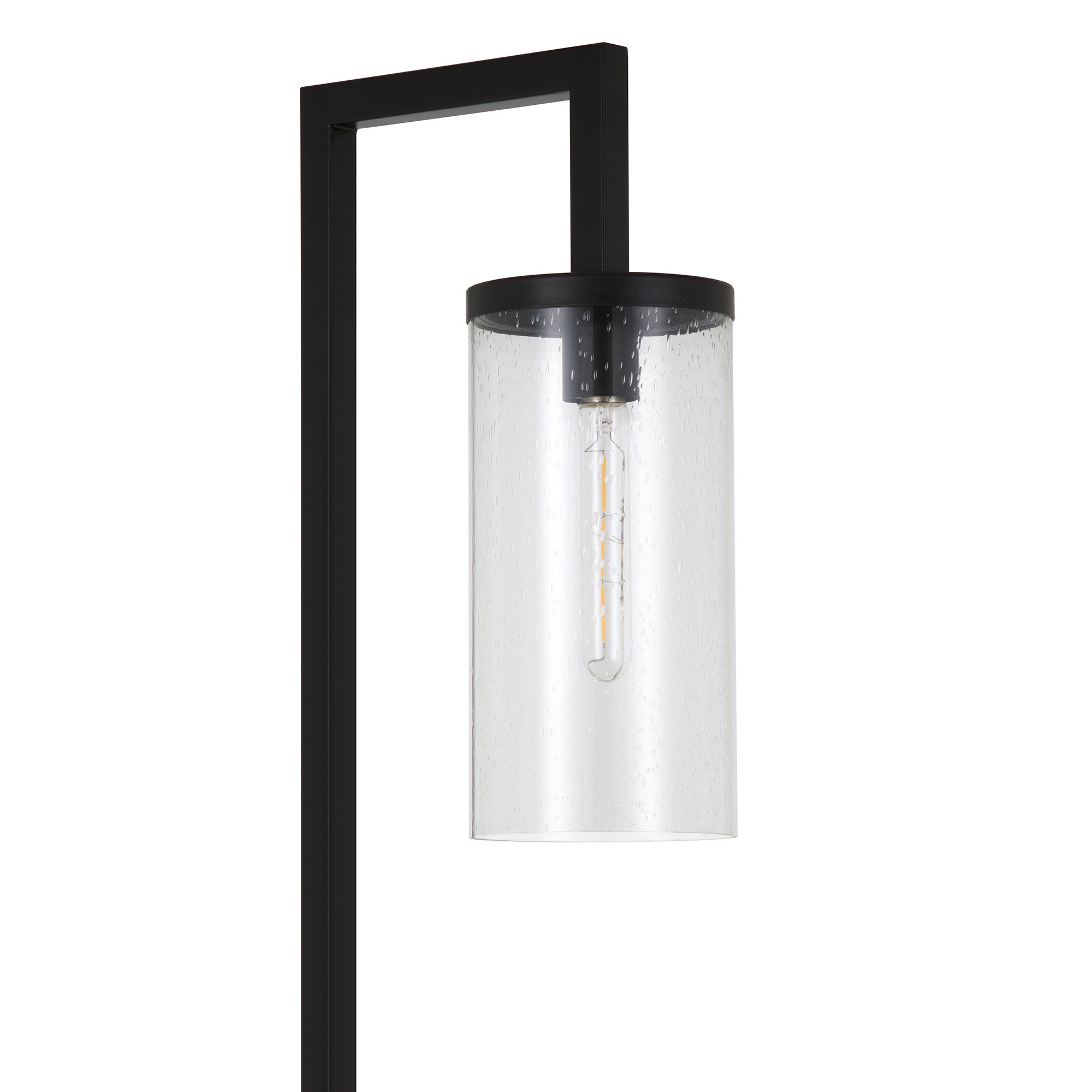 26" Black Metal Arched Table Lamp With Clear Seeded Cylinder Shade 