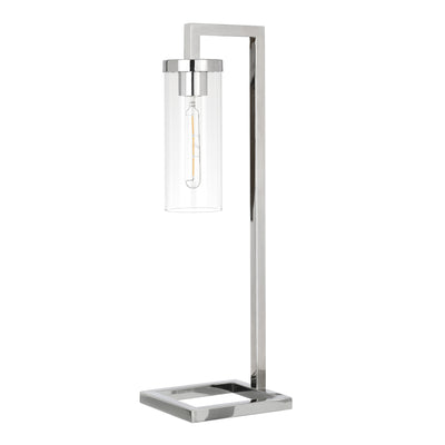 26" Nickel Metal Arched Table Lamp With Clear Cylinder Shade 