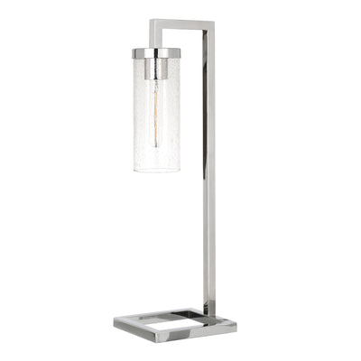 26" Nickel Metal Arched Table Lamp With Clear Seeded Cylinder Shade 