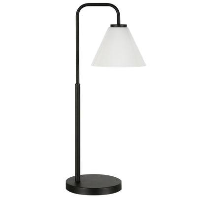 27" Black Metal Arched Table Lamp With White Cone Shade 