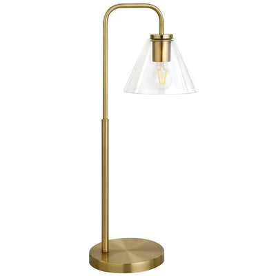 27" Brass Metal Arched Table Lamp With Clear Cone Shade 