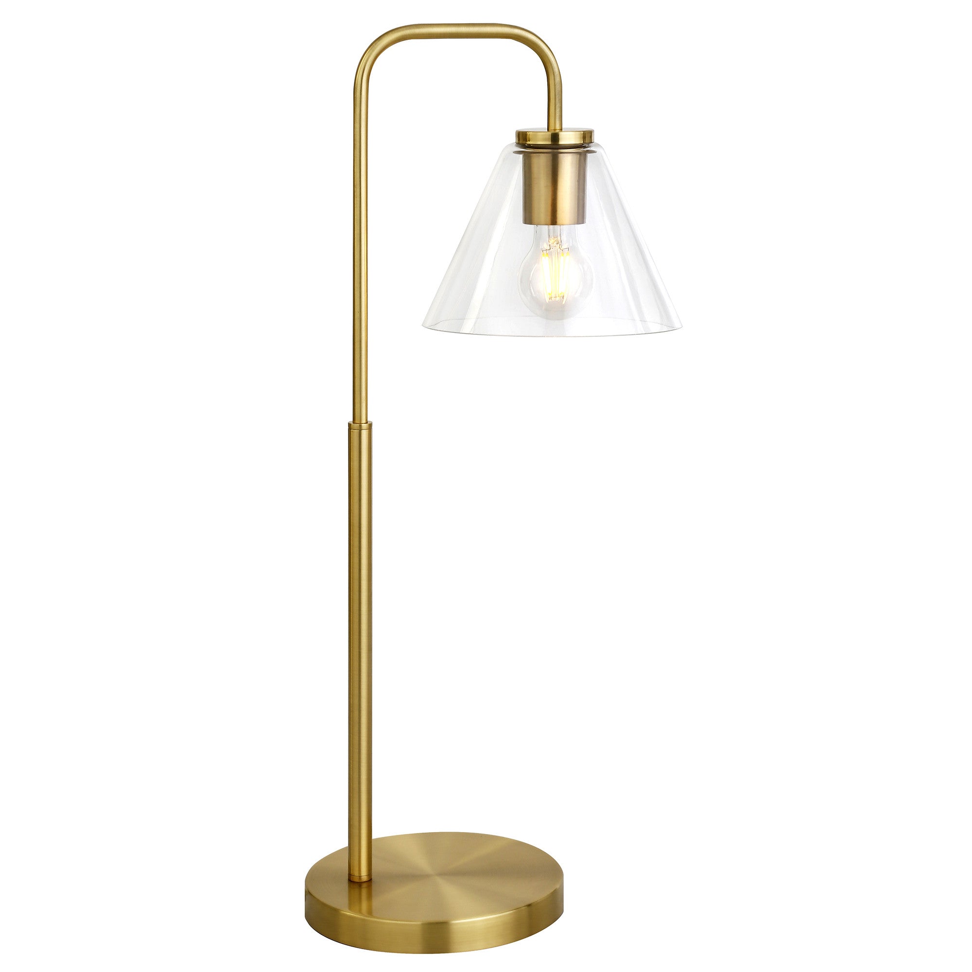 27" Brass Metal Arched Table Lamp With Clear Cone Shade 