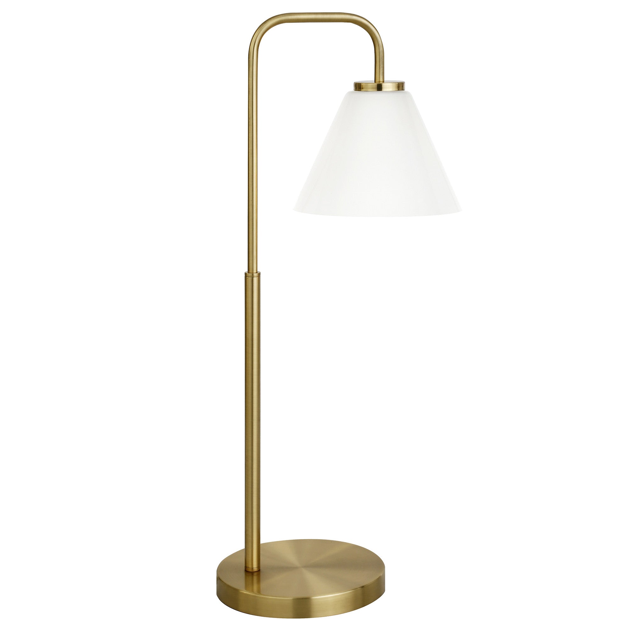 27" Brass Metal Arched Table Lamp With White Cone Shade 