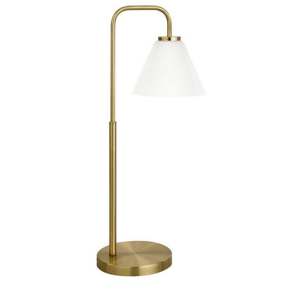 27" Brass Metal Arched Table Lamp With White Cone Shade 