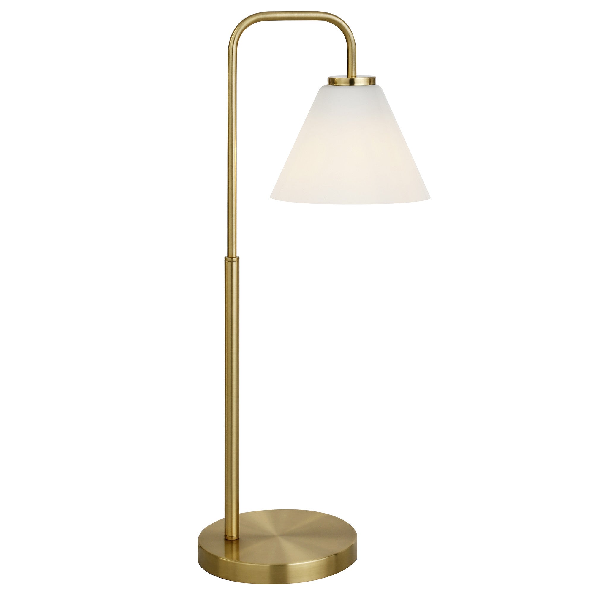 27" Brass Metal Arched Table Lamp With White Cone Shade 