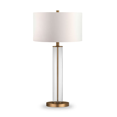 29" Brass Glass Table Lamp With White Drum Shade 
