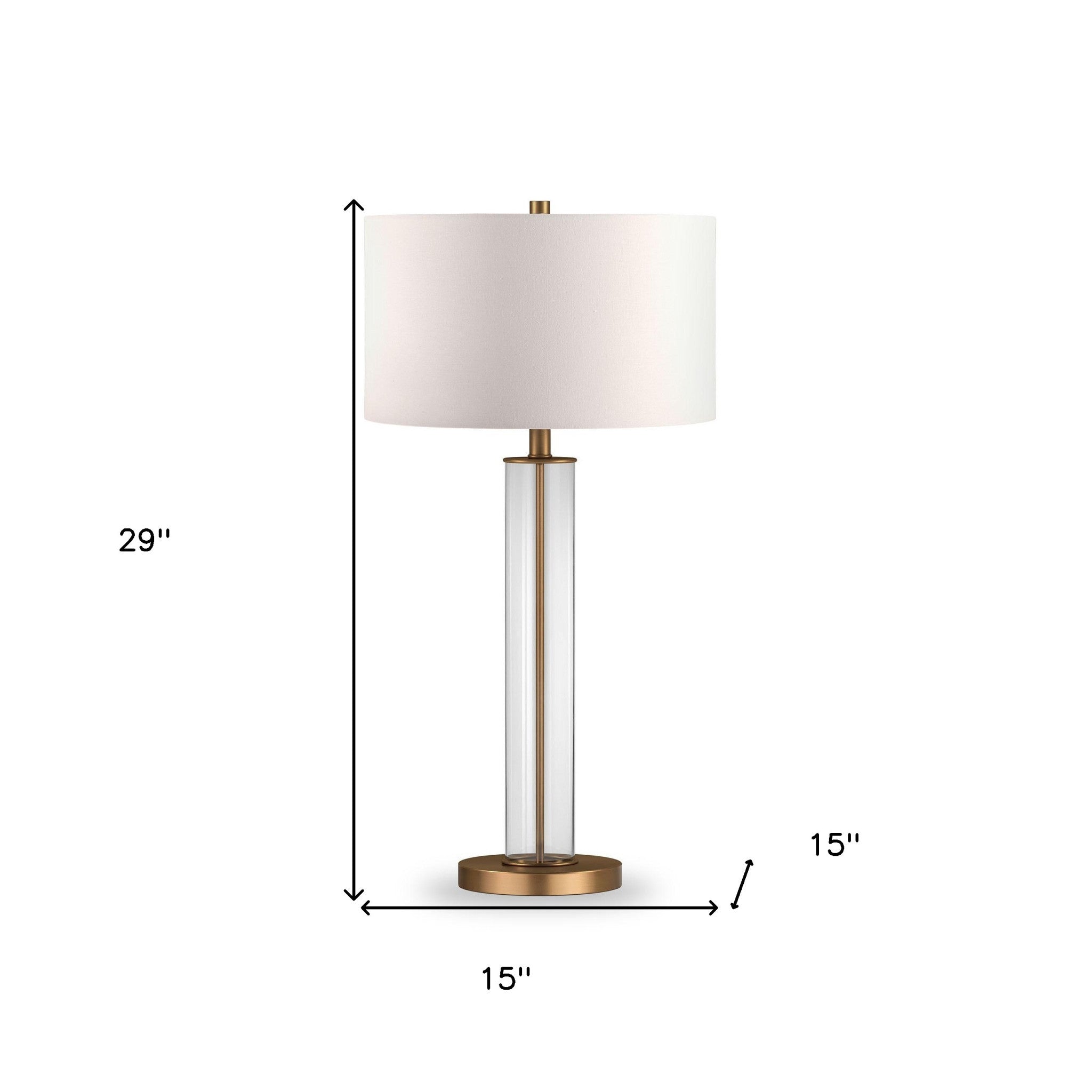 29" Brass Glass Table Lamp With White Drum Shade 